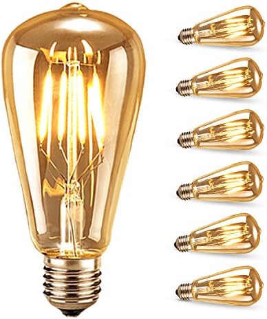 Samione LED Vintage Bulbs, Edison Filament Bulb Vintage LED Energy Saving Bulbs Amber Glass Shell, Spiral Flexible LED Filament Decorative Bulb Warm Color [6 Pack ][Energy Class A++]