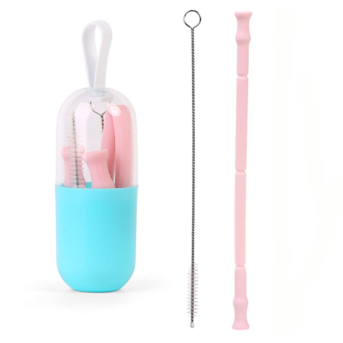 Baomasir Silikonstrohhalme Capsule Type Folding, Reusable Silicone Straws, Pink
