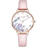 VICTORIA HYDE Quartz Watches for Women Floral Dial with Stainless Steel Mesh Band Genuine Leather Strap Waterproof Ladies Wristwatch