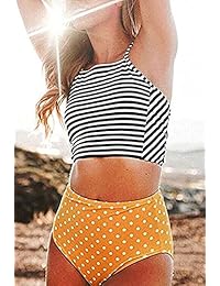 Conjunto de bikini Tankini con estampado de lunares y top de rayas vintage para dama