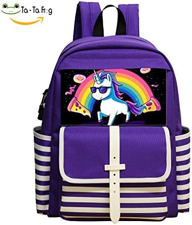 Cartoon unicorn print Fashion Backpacks For Teen Girls Primary School Bag Purple
