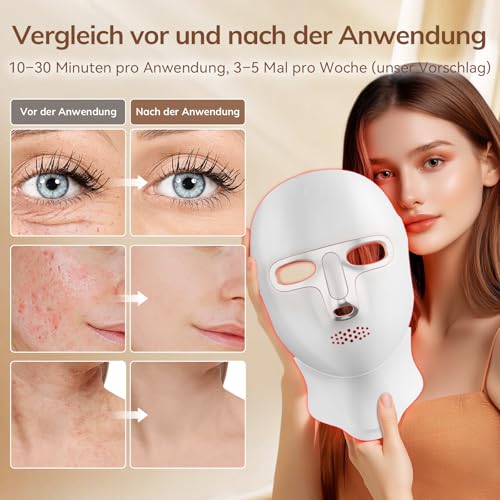 ONLUKY LED Face Mask Anti-Ageing, Rechargeable Red Light Therapy Mask Face with Infrared, USB-C Charging, 120 LED Beads, No Power Cable for Home, Travel and Yoga (Including Neck Attachment), Silver