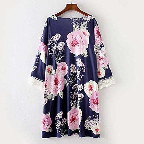Farmerl Fashion Womens Print Kimono Casual Shawl Cardigan Top Cover Up Blouse Navy - Thumbnail 2