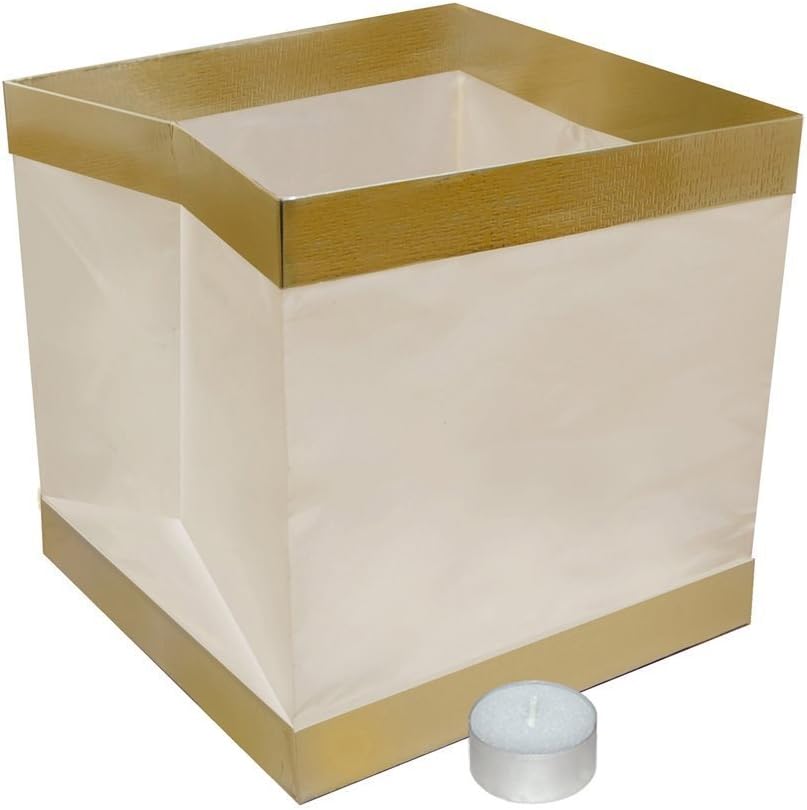 Set of 10 White & Gold Floating Candle Wish Lanterns