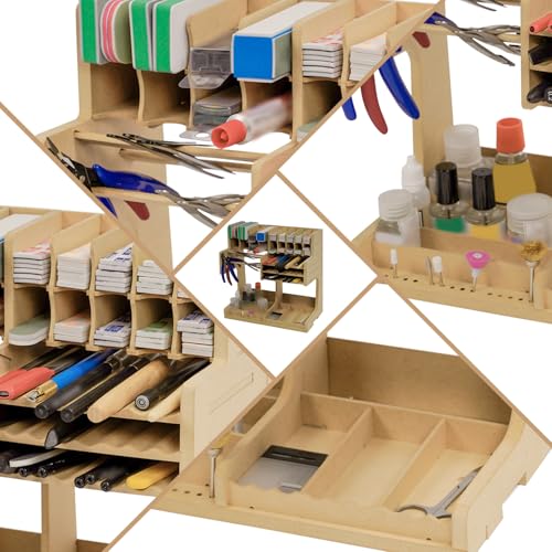 Bucasso Wooden Organizer Rack for Model Making with MDF Material, Paint Rack, Screwdriver/Brush Holder, for Tamiya Paints and Tools, GK1