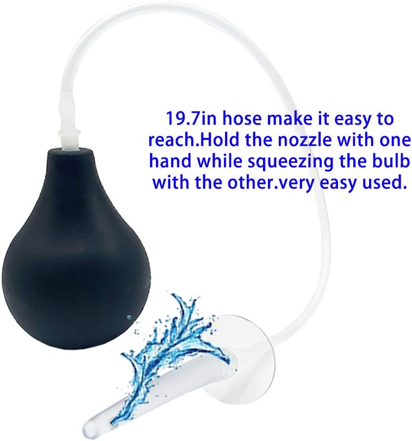 GNEGKLEAN Black Silicone Enema Bulb Kit 7.6oz Clean Anal Douche for Men Women with 19.7in Hose+4 Replaceable Nozzle (Black): Health & Personal Care