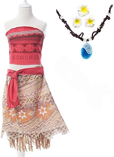 ROMASA Moana Girls Adventure Outfit Cosplay Costume Skirt with Necklace&amp;flower (3.61FT)