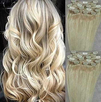 20 100 Remy Human Hair Extensions 7pcs Clip In 60 White Blonde