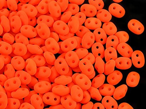 10g Czech Two-Hole Seed Beads SuperDuo 2.5x5 mm Neon Matte Orange