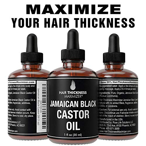 100% organic cold-pressed jamaican black castor oil  by hair thickness maximizer. pure unrefined oils for thickening hair, eyelashes, eyebrows. avoid hair loss, thinning hair for men and women