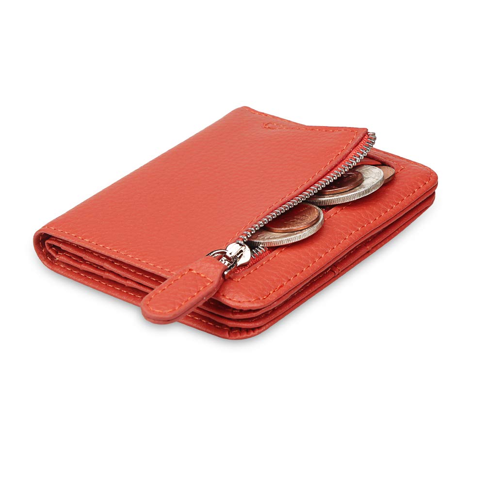 FT FUNTOR Small Wallet for Woman with Card Ladies Bifold Zipper Pocket RFID Blocking Leather Wallet Purse (Orange) — image 1