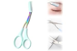 HILOST Eyebrow Trimmer Scissor,2024 New Stainless Steel Eyebrow Scissors with Comb,Portable Non Slip Professional Eyebrow Trimmer for Women (Green)