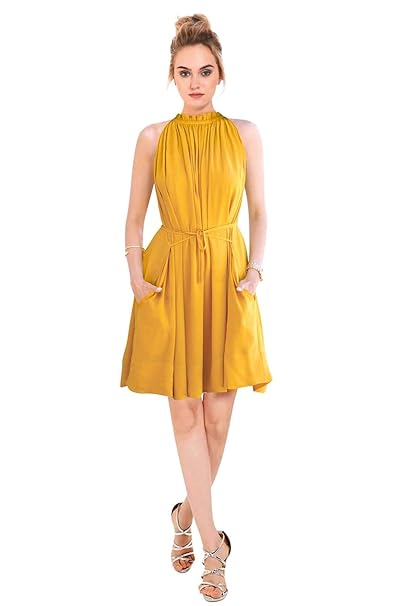 short mustard yellow dress