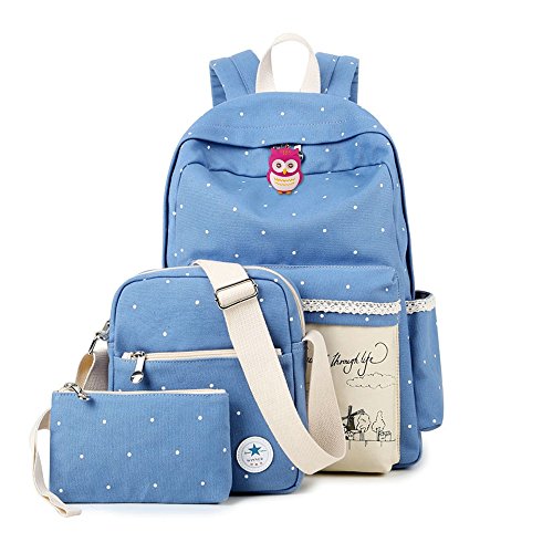 Book Bag College Shoulder Backpacks Student School Canvas Laptop Lightweight Bag Light Blue