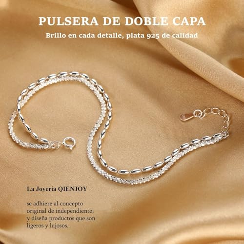 Pulsera de Plata 925 para Mujer, Pulseras Elegante Brazalete Ajustable, Joyeria Accesorios para Mujeres, Regalos Cumpleaños Aniversarios para Mamá, Novia, Esposa, Amiga