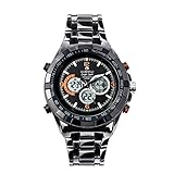 Globenfeld Super Sport Metal Men's Watch - Jet Black 3-Function Analog/Digital Display with Stopwatch and Tachymeter - Water Resistant to 30M - 60 Day Gurantee (Black)