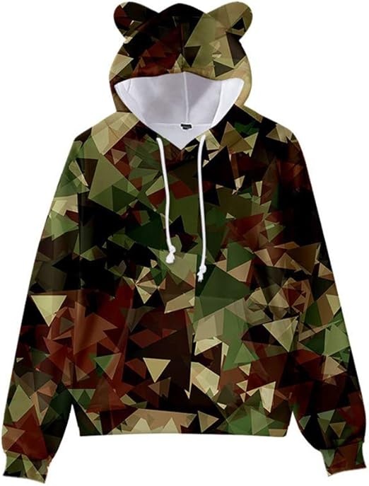 Camouflage Print Long Sleeve Hoodie Sweatshirt Cat Ear Hooded Pullover