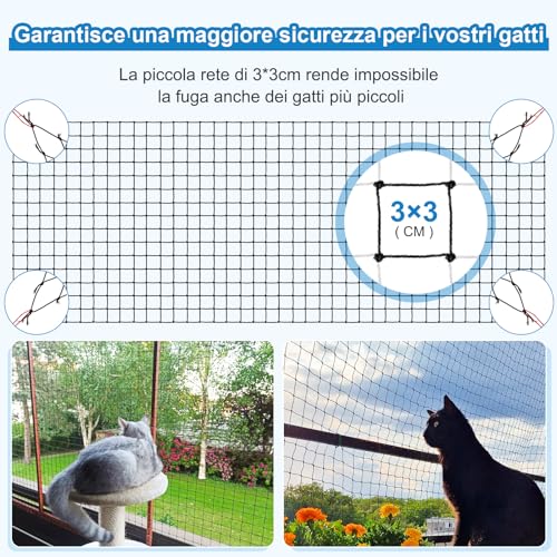 Aystkniet Cat Net | Extra Reinforced with Wire | 3 x 2 m Net for Fencing Including Fixing Rope | Cat Net Balcony | Cat Net | Cat Protection Net Balcony