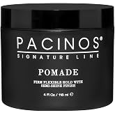 Pacinos Pomade for Men, High Shine, Flexible Hold, Frizz Control, 4 oz | High-shine hair pomade, smooth finish, long-lasting control, all hair types, easy restyling