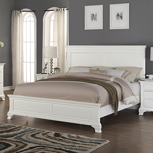 Roundhill Furniture Laveno 012 White Wood Bed, Queen