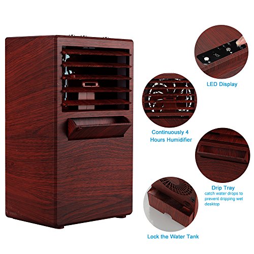 SUPOW Air Humidifier Cooler, Desktop Bladeless Fan Mini 9.5 inch Noiseless Small Air Conditioner for Summer (Brown.) - Thumbnail 2