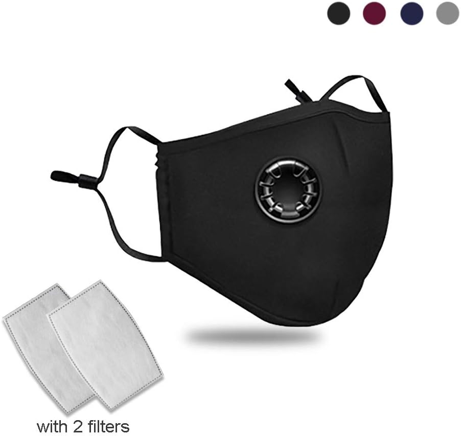 Dust Mask with 2Pcs Filters, Reusable Mouth Mask Protective Mask Respirator Mask Anti Dust Windproof Cotton Face Mask for Outdoor Sports, Travel, Resist PM2.5, Anti Pollution Mask (black)