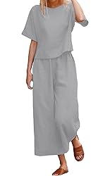 Nfsion Summer Cotton Linen Sets for Women 2 Piece