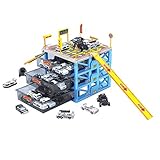 WolVol Police Parking Service Garage - 6 Cars Included - Miniature Vehicle Playset – For Matchbox and Hotwheels - Portable Organizer for Small Cars for Kids Boys & Girls