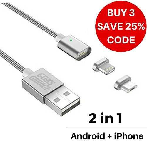 2 in 1 Magnetic Phone Charger with Micro USB and iPhone Adapters for any Android and Apple Smartphone Devices HTC Moto LG Samsung Iphone7 iPhone6