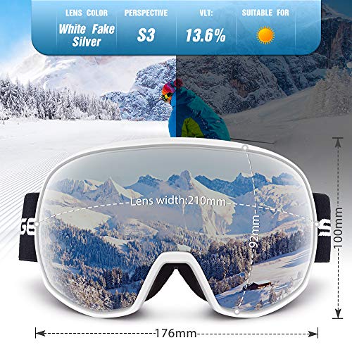 Snowledge Ski Goggles Snowboard Snow Goggles for Men Women OTG Snowboard Goggles with 100% UV Protection Anti-Fog Dual Lens Skiing Goggles Helmet Compatible - Thumbnail 3
