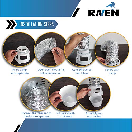 Raven Indoor Dryer Vent Kit with Lint Trap Bucket and 4 feet Flexible