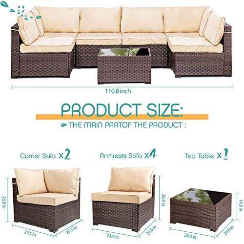 Outdoor Patio Furniture Sets,7 Pieces Rattan Patio Sofa, Manual Weaving Wicker Patio Conversation Sectional Sets with Cushions and Tea Table