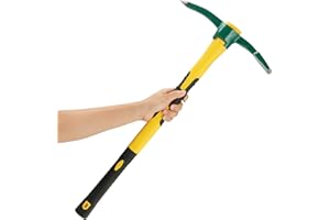 MOUYAT 24 Inch Large Pick Mattock Hoe, Garden Pick Axe Forged Steel Weeding Mattock Hoe Tool with Fiberglass Handle for Loosening Soil, Prospecting, Cultivating