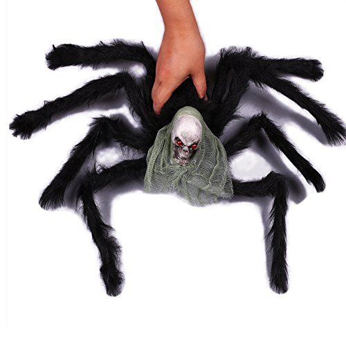 Spider Decorations - Halloween Giant Black Spider and Skeleton Skull Head Funny Toy For Party Or Bar KTV Halloween Outdoor Indoor Decoration