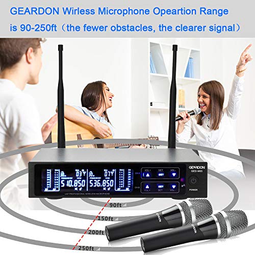 image for GEARDON Rechargeable Dual Wireless Microphone System, 200 Channel UHF 