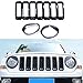 AVOMAR Front Grille Grill Mesh Grille Insert Kit + Angry Bird Style Headlight Lamp Cover Trim Compatible For Jeep Patriot 2011-2016 (Black Front Grill Mesh + Angry Bird Headlight Cover-3)