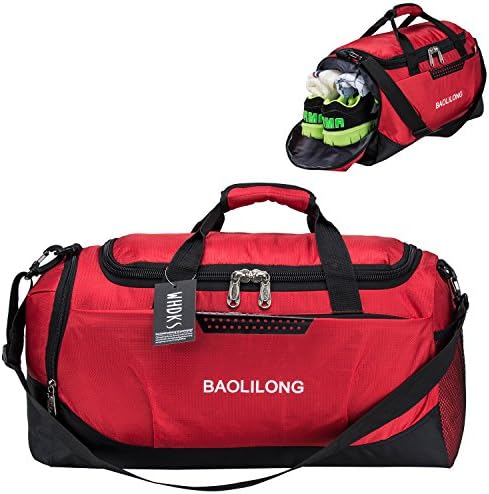 Duffle Bag Sports Gym Travel Luggage Including Shoes Compartment For Women and Men (Red)