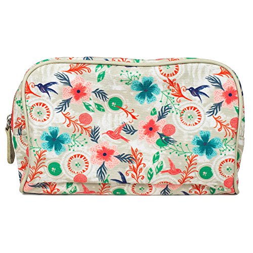 Morning Dew Hummingbird 10 x 6 x 3 Canvas Top Metal Zipper Cosmetic Bag