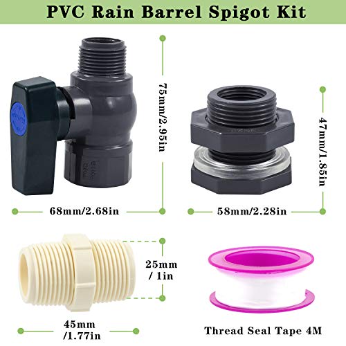 Rain Barrel Diverter Kit, Water Barrel Spigot 3/4 PVC Fittings Ball