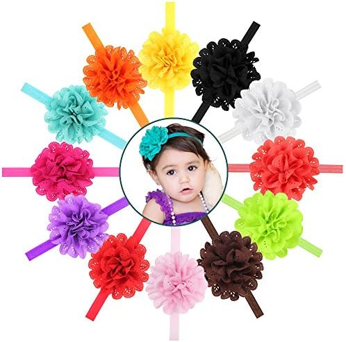 Wilke Newborn and Baby Girls Chiffon Flower Headbands Set(12PCS Different Colors)