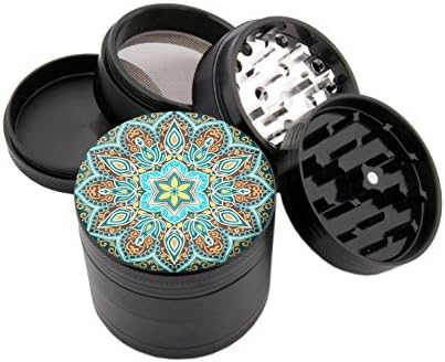Blue Lotus Mandala - Premium Spice &amp; Herb Grinder - Four Piece with Pollen Catcher - (2.25", Black) - Zip Grinders