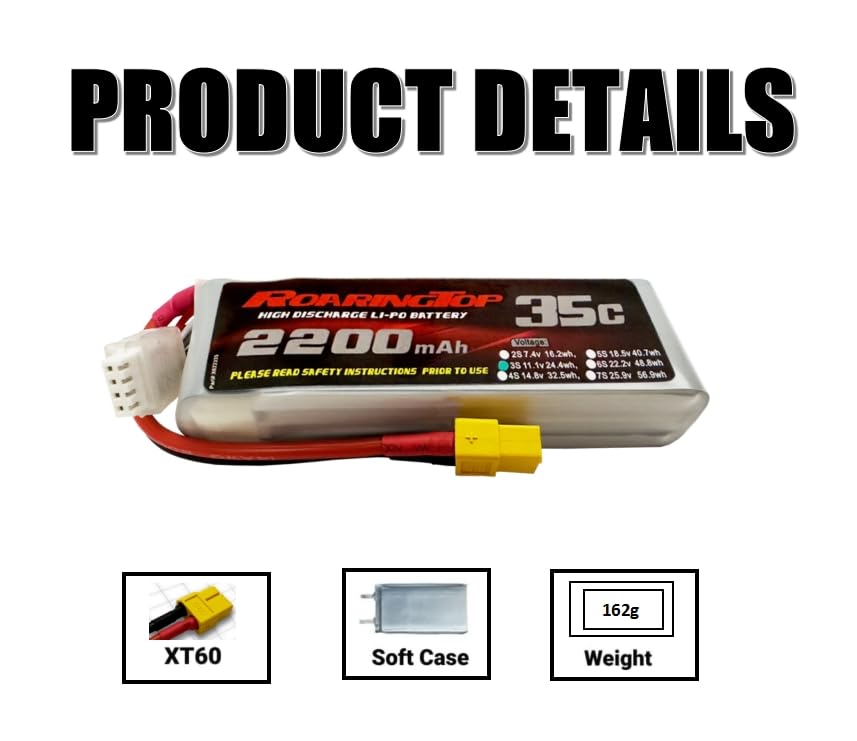 RoaringTop 2200mAh 3S1P 11.1V 35C Li - Po Battery with XT60 Plug for RC Aircraft (2 Packs)