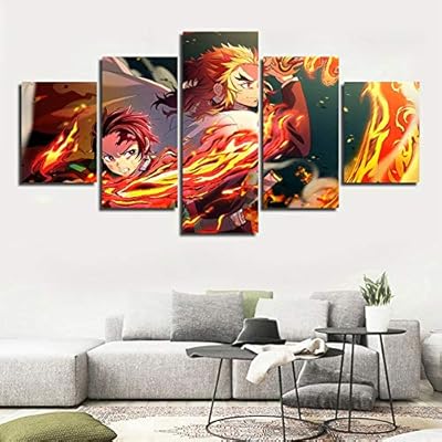 5 Panel Poster Picture Canvas Prints Slayer Kimetsu No Yaiba Tanjiro Kyojuro Canvas Painting For Bedroom Wall Art Modular Home Decor A 20 30 2 20 40x2 20x50 1 Buy Online At Best Price In Uae