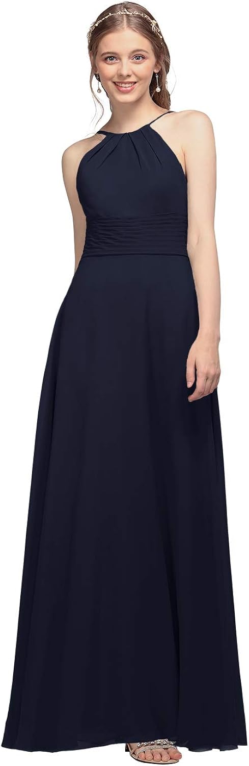 AW BRIDAL Chiffon Halter Long Bridesmaid Dresses Plus Size Formal Dreses for Women Maxi Evening Gown: Clothing