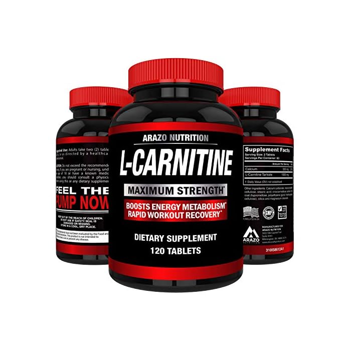 Super Strength L-Carnitine 1000mg Servings Plus Calcium for Boosted Metabolism and Improved Muscle Gain - Arazo…
