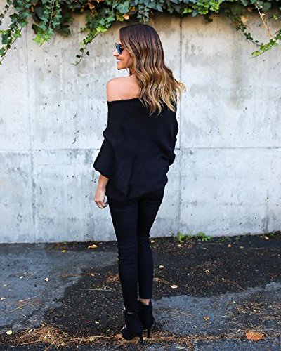 Wudia Women\'s Off Shoulder Pullover Sweater Batwing Sleeve Loose Oversized Knit Jumper