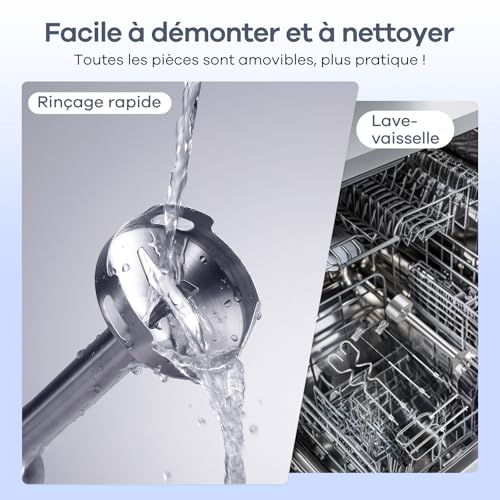 Ganiza Mixeur Plongeant 5-en-1, Mixeur Plongeur 1200W en Acier Inoxydable, Vitesse Réglable& Modes Turbo, avec Hachoir de 600ml, Fouet, et Verre Doseur 800ml, Idéal pour Soupes, Smoothies