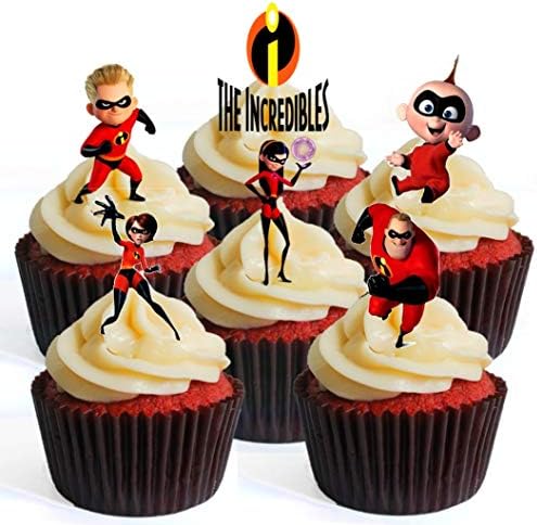 12 Incredibles PRECUT Edible Cupcake Toppers - Stand Up Wafer Cake Decorations … (Uncut)