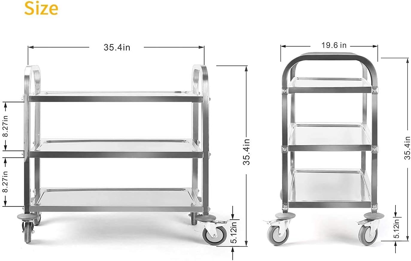 uyoyous Large 3 Tier Stainless Steel Utility Cart 950x950x500MM Kitchen Rolling Carts Serving Trolley Service Catering Storage Cart with Locking Wheels for Kitchen Hotels Restautant Use - Image 4