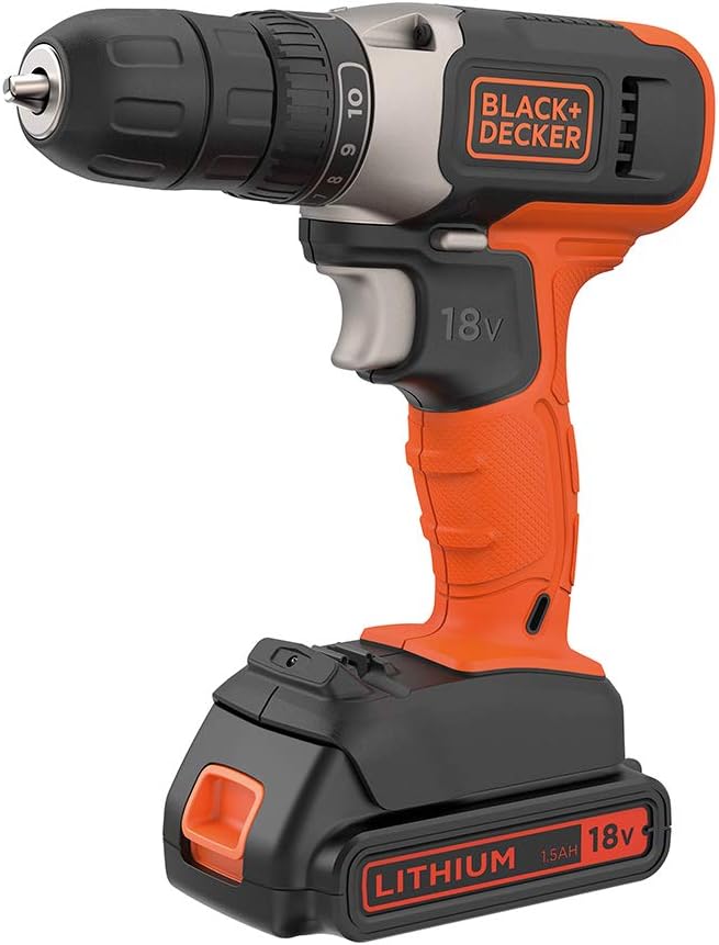 Black+Decker 18V 1.5Ah LiIon Cordless Drill Driver for Wood Drilling & Screwdriving/Fastening